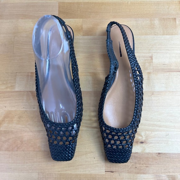 Madewell Ophelia Slingback Black Woven Square Toe Kitten Heel Size 7.5 - Picture 2 of 10
